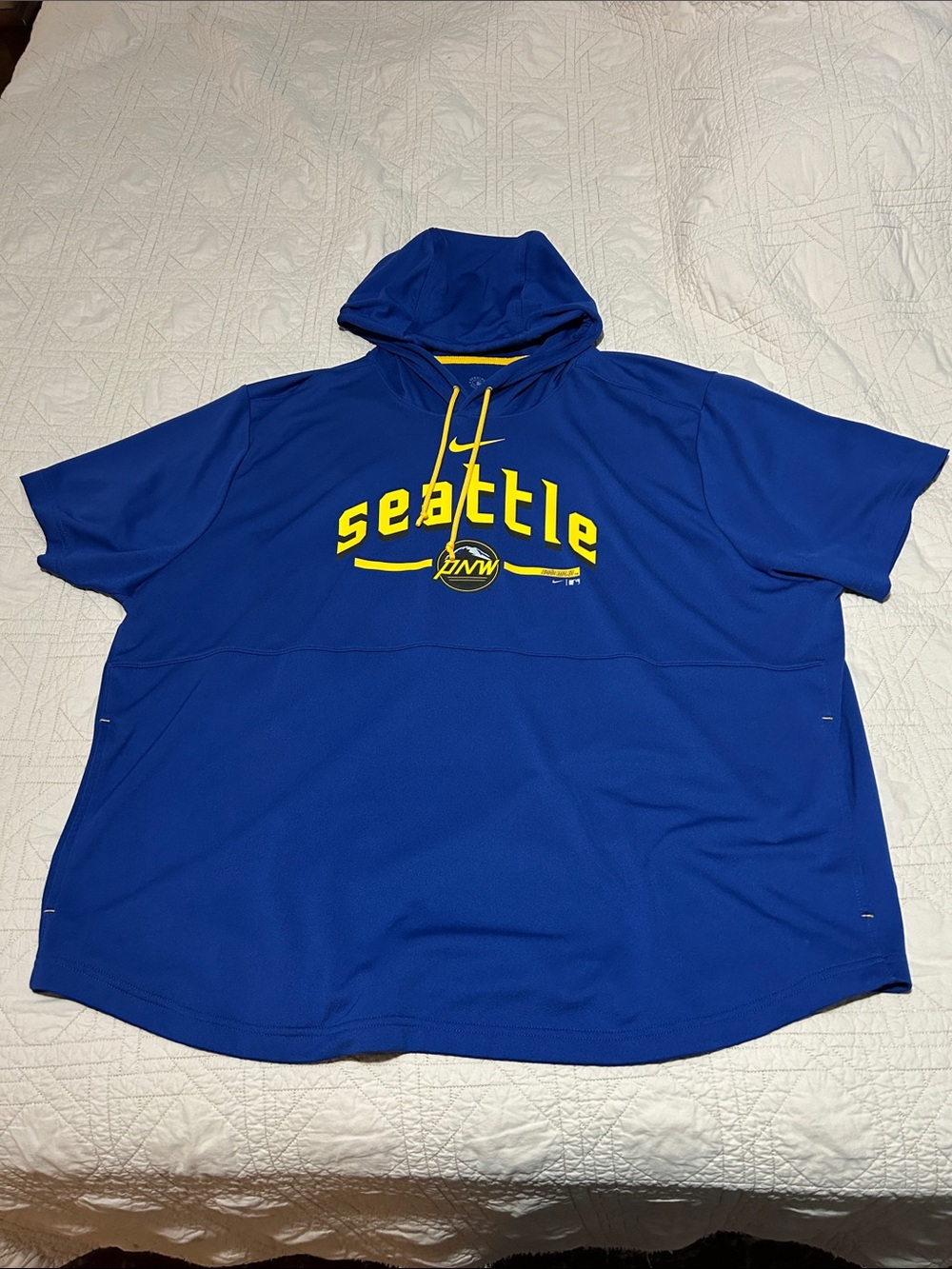 Nike Blue and Yellow Seattle Hooded Short-Sleeve Sweatshirt